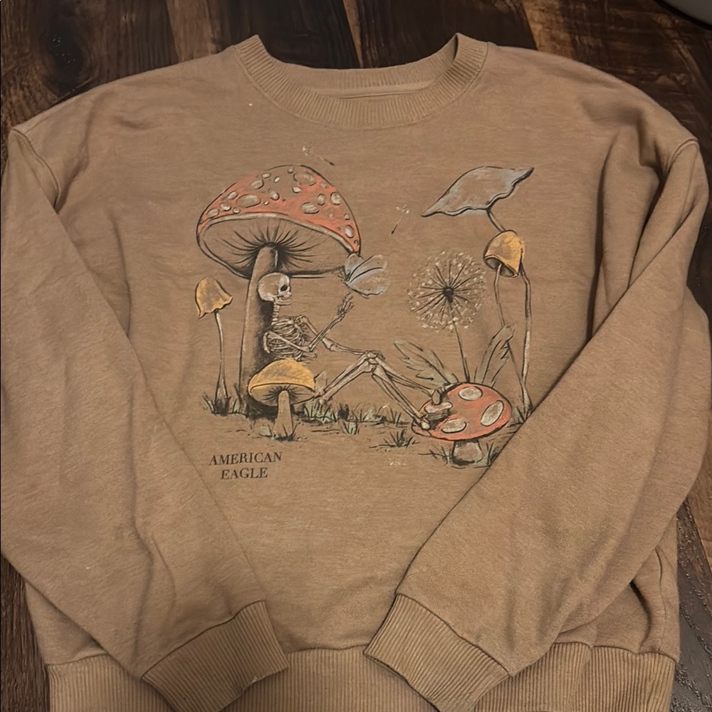American Eagle Outfitters Brown Crewneck Sweater with Artistic Design